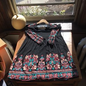 Anthropologie Floreat Embroidered Black Dress